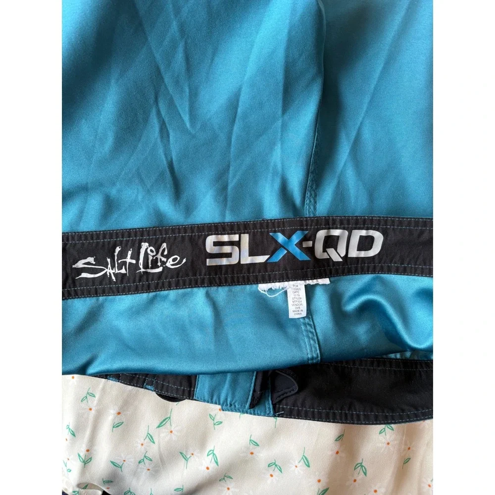 Salt Life Mens Board Shorts Teal Blue Lace Up Logo Graphic Cargo Pocket Surf‎ 36
